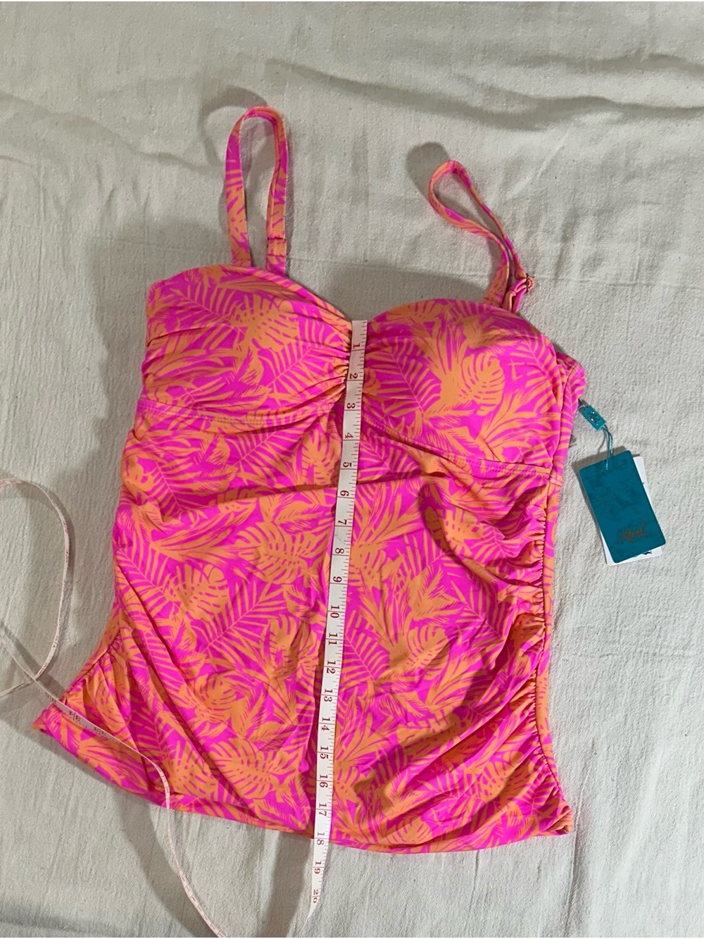 HEAT Swimwear, Tankini Set, Pink & Orange Tropical Palm, Size XL - Picture 8 of 16